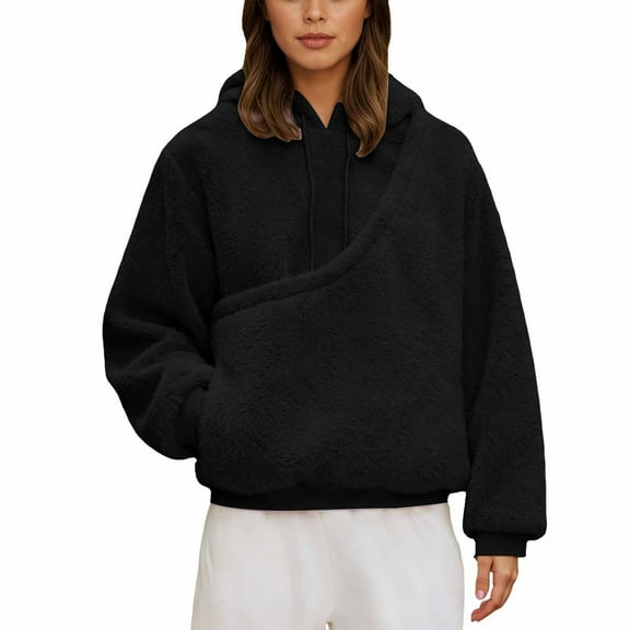 Razzly Women's Outfit Cozy Hoodie Featuring Hidden Pocket and Adjustable Drawstring Hood for Everyday Comfort Casual Outdoor Wear Soft Long Sleeve Sweatshirt for Fall and Winter(Black,L)
