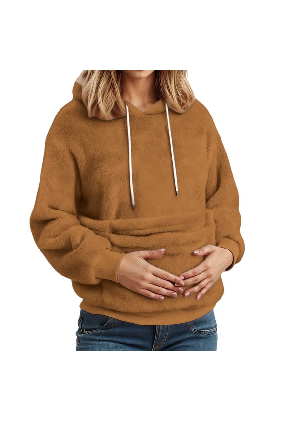 Women's Outfit Everyday Tech Women’s Hoodie Sweatshirt with Front Pocket and Drawstring Pullover for Casual and Travel(Brown,XXL)