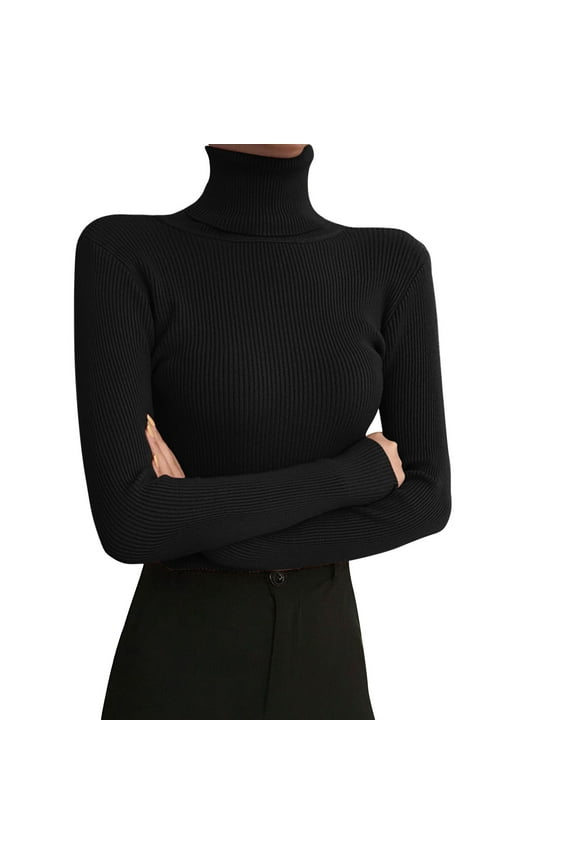 Women's Outfit Thermal Underwear Top for Women Cozy Autumn Winter Long Sleeve Turtleneck Knit Shirt Ideal Layer(Black,One Size)