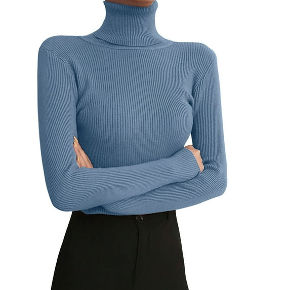Razzly Women's Outfit Thermal Underwear Top for Women Cozy Autumn Winter Long Sleeve Turtleneck Knit Shirt Ideal Layer(Blue,One Size)