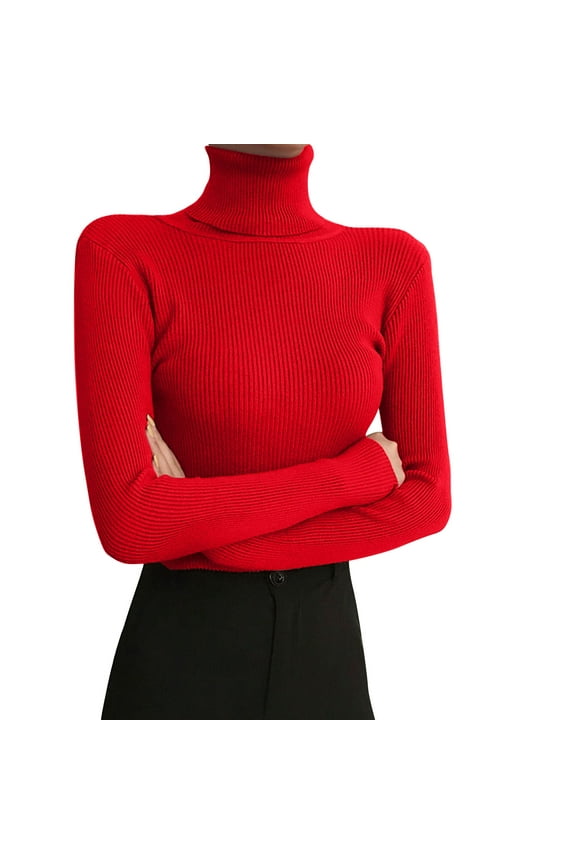 Women's Outfit Thermal Underwear Top for Women Cozy Autumn Winter Long Sleeve Turtleneck Knit Shirt Ideal Layer(Red,One Size)