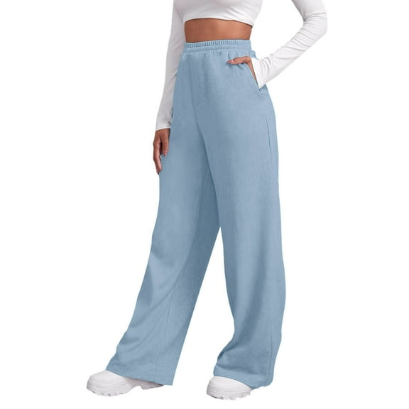 Razzly Women's Outfit Women’s Lined Sweatpants for Women with Pockets – Cozy High Waist Joggers with Wide Straight Leg Bottoms for Casual Fitness and Wellness(Light Blue,M)
