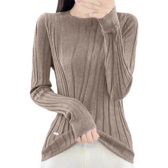 Razzly Women's Oversized Pullover Sweater Soft Knit Long Sleeve Round Neck Casual Comfortable Tops Loose Fit Stylish Basic for Fall Winter(Khaki,S)