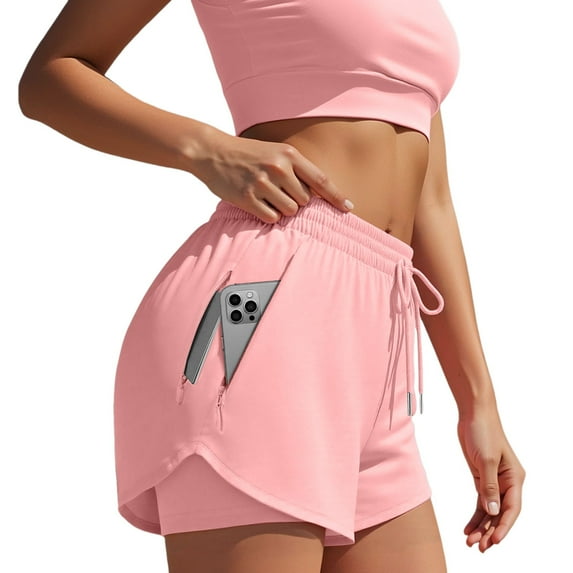 Razzly Women's Running Shorts With Liner 3 Zipper Pockets Elastic Workout Athletic Gym Yoga Shorts Board Shorts Women's Womens Short Shorts Bodysuit for Women plus Size Short Rompers for(Red,XXL)