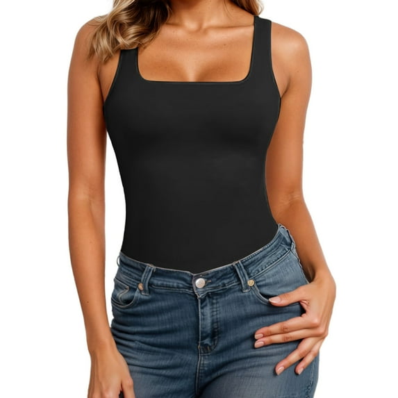 Razzly Women's Seamless Square Neck Compression Tank Top Shirt For Shapewear And Workout Knit Top Women And Top Women Workout Set 2x Tops Cropped Exercise Top L Top And Shorts Set for Women(Black,XL)