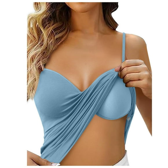 Women's Shelf Bra Camisole with Adjustable Spaghetti Strap Basic Layering Tank Top(Blue,XL)