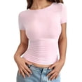thumbnail image 1 of Razzly Women's Slim Fit Round Neck Short Sleeve T Shirt Casual Comfortable Breathable Soft Top For Everyday Wear Tee Shirt T Pack Women Shirts Short Sleeve Casual Lightweight Shirt for(Light Pink,L), 1 of 5