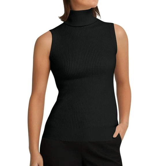 Razzly Women's Slim Fit Turtleneck Knitted Vest Solid Color Sleeveless Sweater Tank Top(Black,One Size)