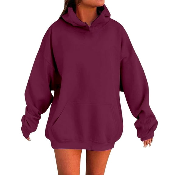 Razzly Women's Solid Color Drop Shoulder Hoodie With Pockets Comfortable And Stylish Sweatshirt Top Thick Sweatshirts Women Front Zip Hoodie Women Zip up Hoodie Women Yoga Hoodie Pullover(Wine,5XL)