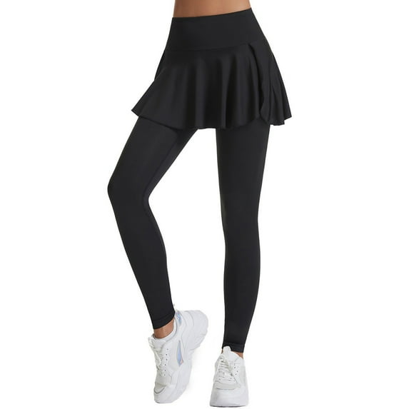Razzly Women's Solid Color Pleated Sports Skirt Pants High Waist Lifting Yoga Skirt for Tennis and Training(Black,S)
