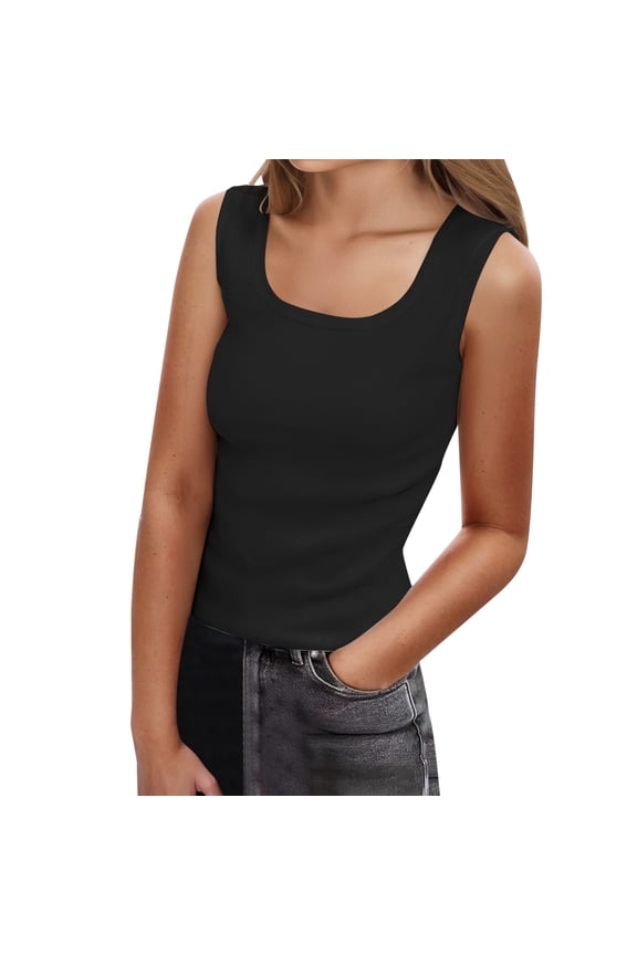 Women's Square Neck Tank Top Sleeveless Casual Layering Shirt For Summer Ideal For And Outfits Comfortable Basic Top Half Top 3xl Tops Muscle Shirt Women Fitted 2x Shirts for Women(Black,XL)