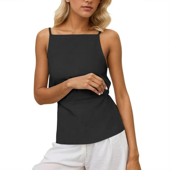 Razzly Women's Summer Casual Backless Tie Front Crop Tank Top Sleeveless Vest For Outfits(Black,XS)