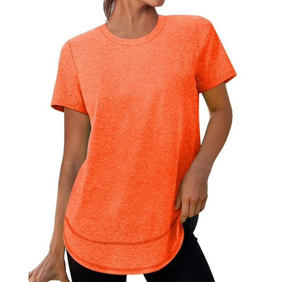 Razzly Women's Summer Casual Loose Fit Short Sleeve Round Neck Plain Color T Shirt Comfortable Breathable Fashion Top For Daily Wear Womens Summer Tunics Athletic Long Sleeve Shirt Women(Orange,2XL)