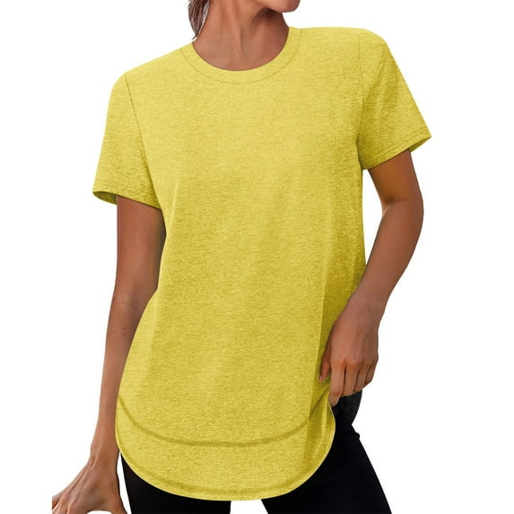 Razzly Women's Summer Casual Loose Fit Short Sleeve Round Neck Plain Color T Shirt Comfortable Breathable Fashion Top For Daily Wear Womens Summer Tunics Athletic Long Sleeve Shirt Women(Yellow,M)