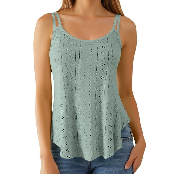 Razzly Women's Summer Loose Fit Hollow Out Round Neck Camisole Top for Casual Versatile Wardrobe(Army Green,XXL)