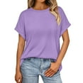 thumbnail image 1 of Razzly Women's T-Shirts Casual Basic Loose Fit Crewneck Short Sleeve Summer Solid Color Tops for Every Occasion(Purple,S), 1 of 6