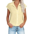 thumbnail image 1 of Razzly Women's T-Shirts Casual Solid Color Breathable Short Sleeve Shirt Comfortable Top for Everyday Style(Yellow,3XL), 1 of 5