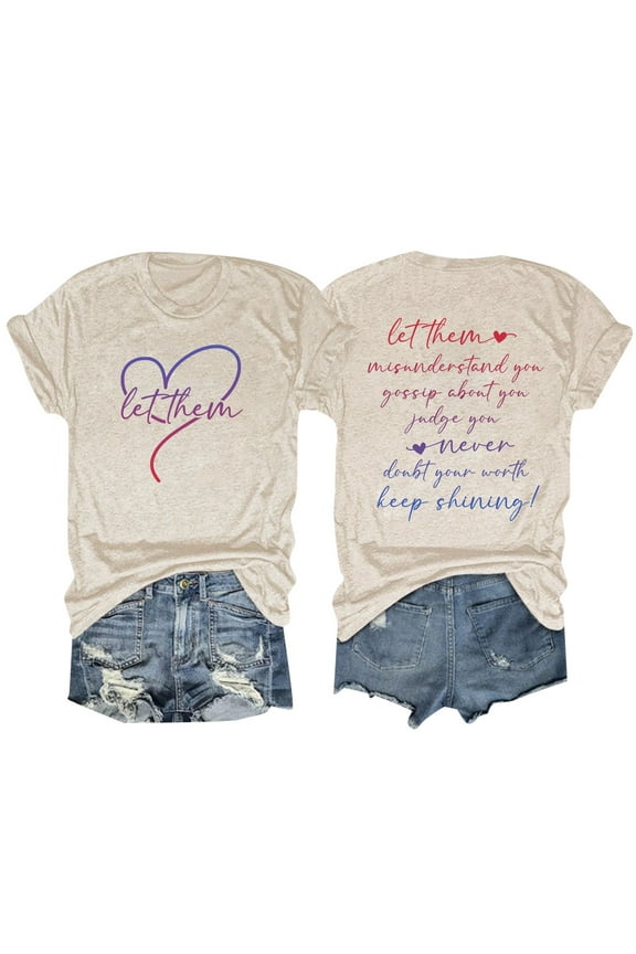 Women's T-Shirts Let Them Misunderstand You T-Shirt Funny Saying Graphic Tees Motivational Tops for Women(Beige,S)