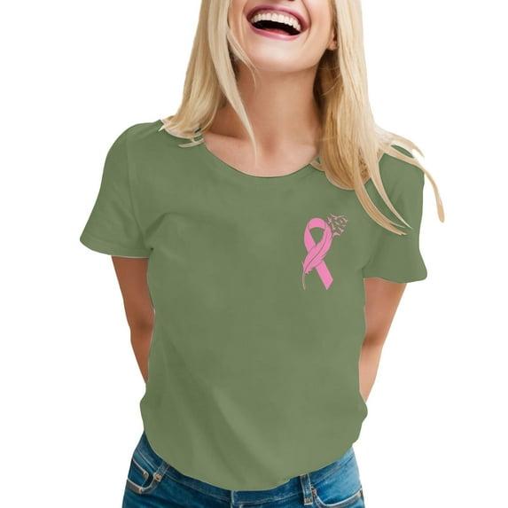 Razzly Women's T Shirts Stylish Graphic Tee For Cancer Awareness Month Celebrating Support And In A And Comfortable Design Short Sleeve Casual Shirts for Women 2 Shirt Casual Short(Light Green,XL)