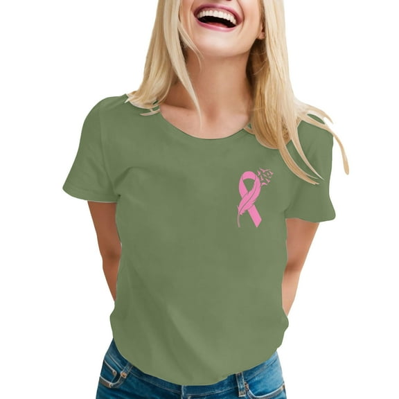 Razzly Women's T Shirts Stylish Graphic Tee For Cancer Awareness Month Celebrating Support And In A And Comfortable Design Short Sleeve Casual Shirts for Women 2 Shirt Casual Short(Light Green,L)