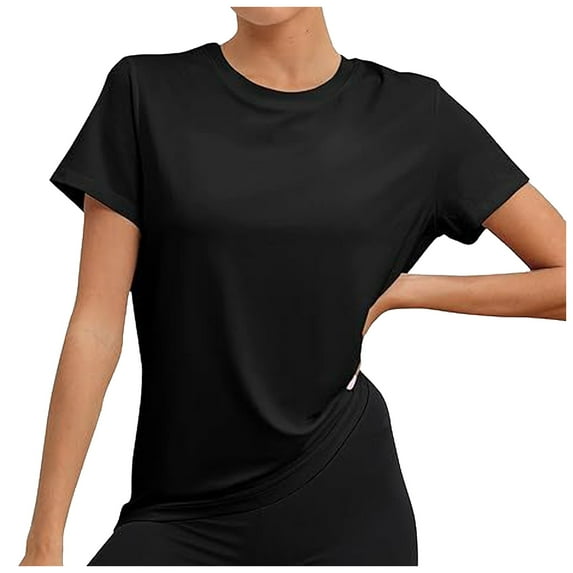 Razzly Women's T-Shirts Workout Tops For Women UPF50+ Breathable Loose Fit Yoga Shirts Short Sleeve Running Gym Athletic Tee Top(Black,S)