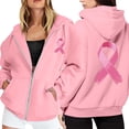 thumbnail image 1 of Razzly Women's Zip Up Hoodie Pullover Cancer Awareness Month Long Sleeve Pocket Drawstring Casual Sweatshirt For Everyday Wear Tunic Sweatshirts Women Long Zipper Sweatshirts Women Woman(Pink,XXL), 1 of 6