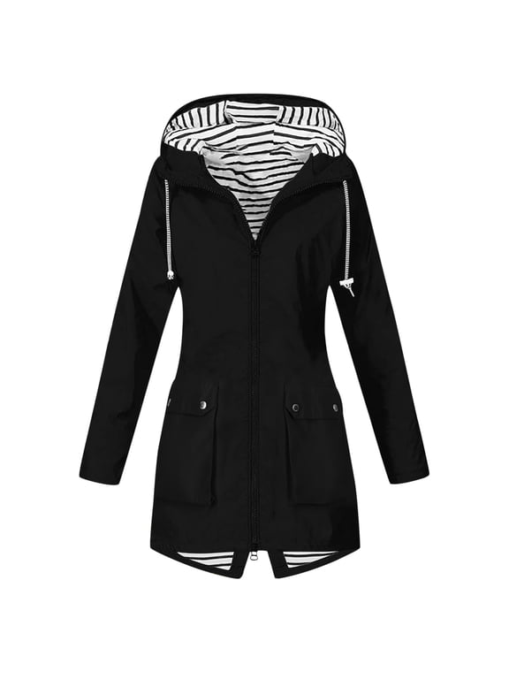 Women's Zipper Women's Hardshell Outdoor Hooded Hiking Jacket Lightweight Windbreaker 90s Jackets Rain Jacket Hood Hiking Tops Women Coat plus Size Women And Windbreaker Women Large(Black,M)