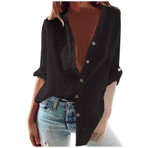 Razzly Womens Blouses Button Size Colla Shirt for Women Denim Shirts for Juniors V Neck Shirt Women Women's Button up Shirt Tie Shirts for Women Veterans Day Running Shirt for Women Tunic(Black,3XL)