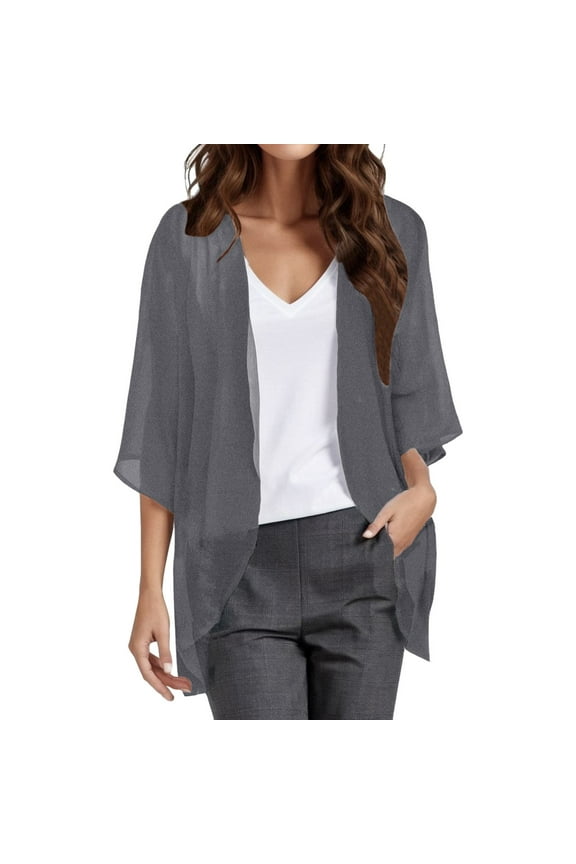 Womens Long Sweaters Thick Sweater Cardigan Long Summer Cardigan Titanium Snap Cardigan Cardigan Tunic Womens Solid Elegant Puff Sleeve Cardigan Loose Cover Up Casual Blouse Tops(Grey,XL)