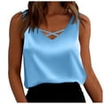 thumbnail image 1 of Razzly Womens Satin Tank Top Strap Basic Summer Vest Shirt Casual V Neck Sleeveless Blouses Camisole Tops for Women Top Women Woman Top Lacy Top Women Shirt Pack Athletic Set Breathe Top(Sky Blue,L), 1 of 5