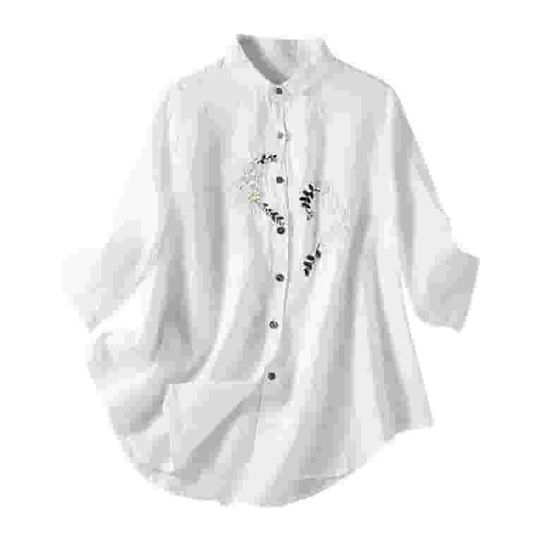 Casual Newspaper printing Mandarin Collar Blouses Casual Newspaper printing Mandarin Collar Blouses