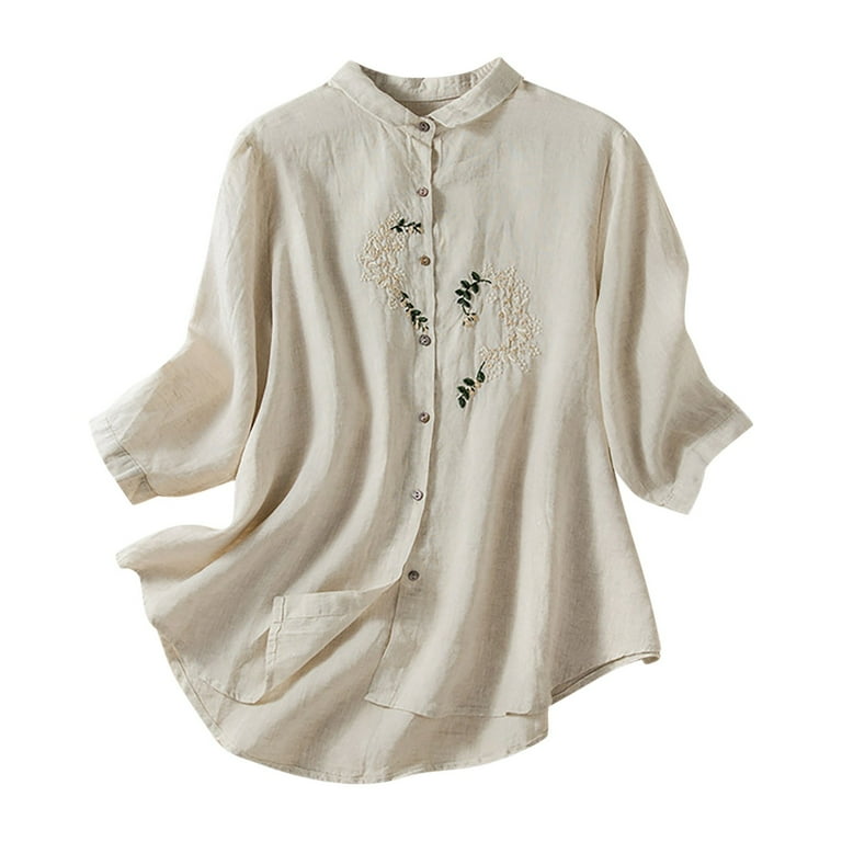 Casual Newspaper printing Mandarin Collar Blouses Casual Newspaper printing Mandarin Collar Blouses