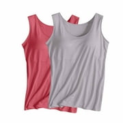 RbCulf Built in Bra Tank Tops for Women Pack 2 Modal Undershirts Summer Plus Size Padded Tanks Basic Tees Shelf Bra Shirt Savings Clearance