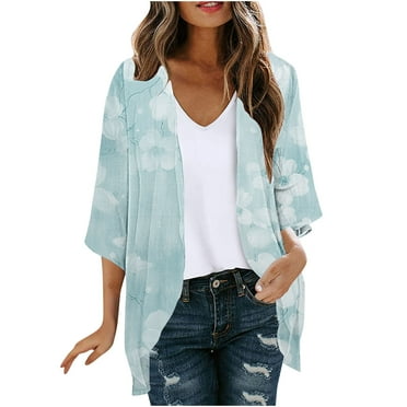 RbCulf Chiffon Kimonos for Womens Floral Print Open Front Cardigans Lightweight Draped Cover-ups Summer Resorts Blouse Tops