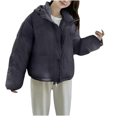 RbCulf Loose Hooded Bread Clothes for Winter Women's Basic Quilted Coats Simple Solid Puffer Jacket Cropped Warm Full Zipper Coat Walmart Deals for Week