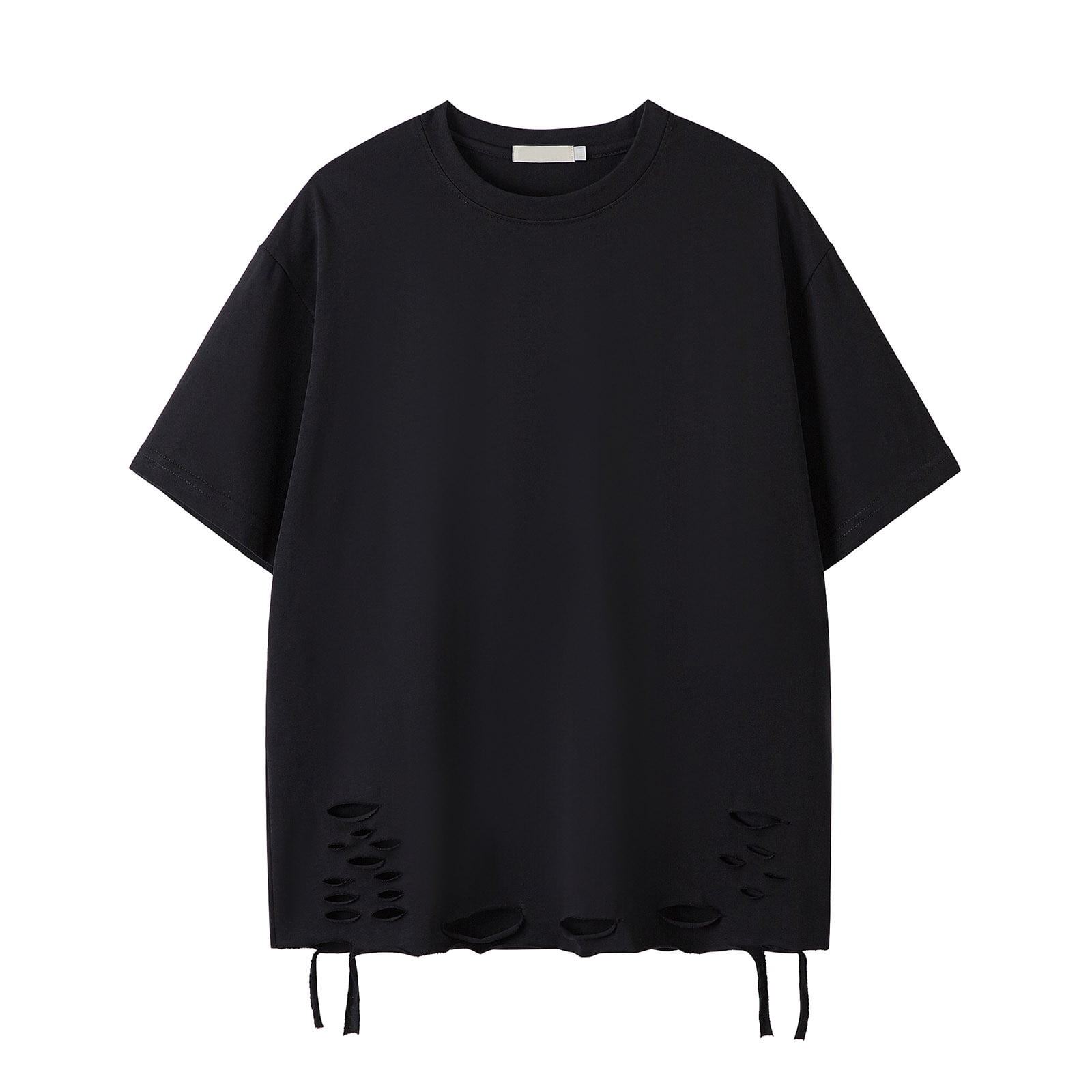 RbCulf Men's Cotton Solid T Shirt Holes Ripped Tops Hipster
