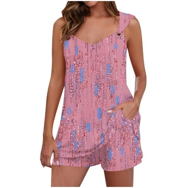 RbCulf Savings Clearance Summer Shorts Sets for Women 2 Piece Outfits Sleeveless Tank Tops with Shorts Loose Casual Lounge Set Sleepwear