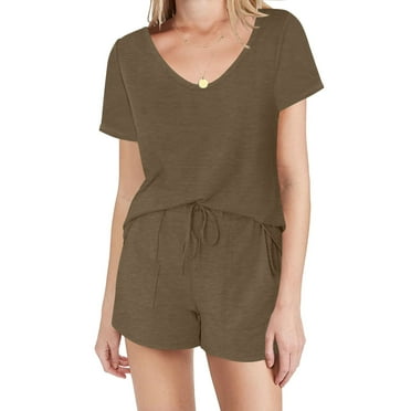 RbCulf Savings Clearance Womens Shorts Pajama Sets Comfy Short Sleeve Sleepwear Shirt Tops and Shorts Solid Casual Pjs 2 Piece Lounge Set