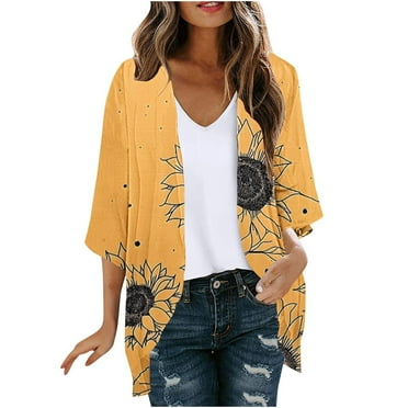 RbCulf Woman Open Front Cardigans 3/4 Sleeve Lightweight Summer Duster Boho Kimono Shirts Loose Beach Wear Swimsuit Coverups