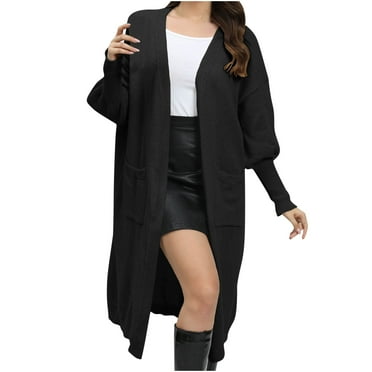 RbCulf Women's Lantern Sleeve Long Cardigans Open Front Fine Knit Cardigan Sweater Solid Loose Knit Coats Casual Comfy Long Fall Outwear with Pockets