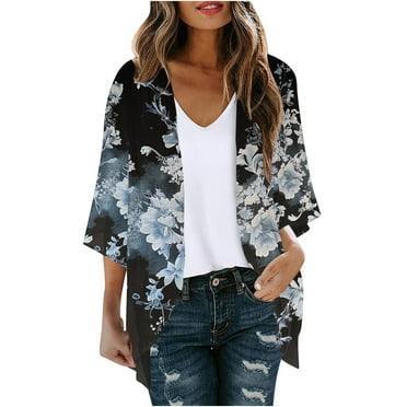 RbCulf Women's Summer Open Front Cardigan Tops Floral Print Drape Cardigans 3/4 Sleeve Casual Soft Swimsuit Coverups Beach Outfits Big Discounts