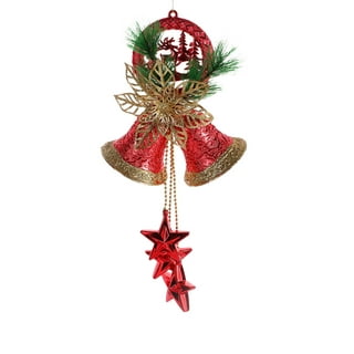 Sodopo Christmas Bells Decor, 4.68 x 2.34Jingle Bells with Star Cutouts,  Christmas Metal Sleigh Bells with Pine Cones Berries, Rope Rustic Craft  Bells for Christmas Tree Wreath Ornaments DIY 