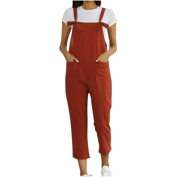 Rbaofujie Clearance Womens Jumpsuits, Women's Fashion Solid Color Large Size Literary Straps Casual Trousers Jumpsuit Red