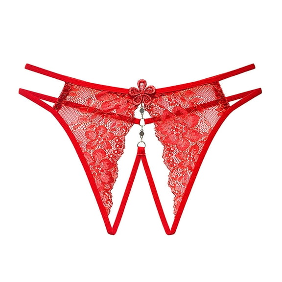 Rbaofujie Cotton Thongs for Women Lace Thong Underwear T Back Breathable Low Rise Hipster Panties Red Free Size Bikini Underwear for Women