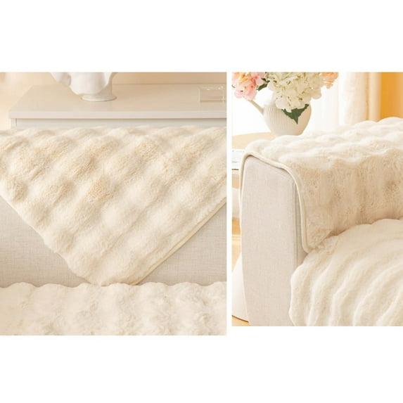 Rbaofujie Couch Slipcover Thick Rabbit Plush Sofa Cushion, New Non-Slip Sofa Cover Super Soft Faux Throw Couch Cushion Covers Furniture Protector (Sofa Cushion 70x210 Cm) Sofa Slipcovers Beige