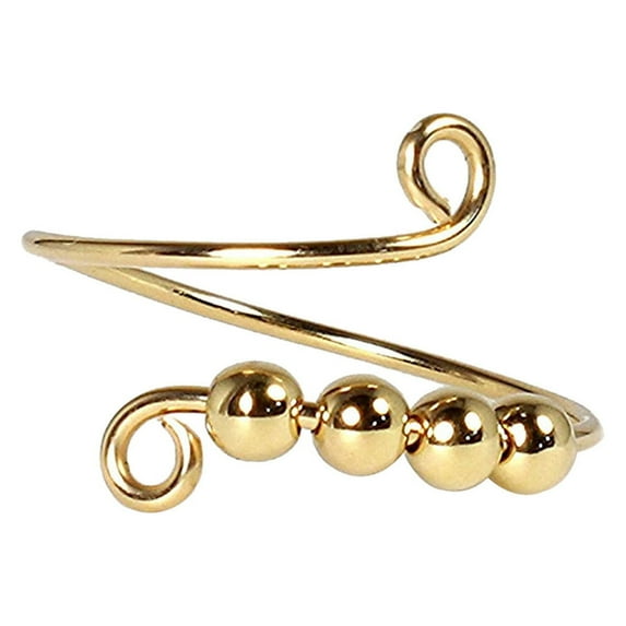 Rbaofujie Couple Rings Single Coil, Beads Rotate Freely-Adjustable Knitting Loop Crochet Loop Mood Ring Gold