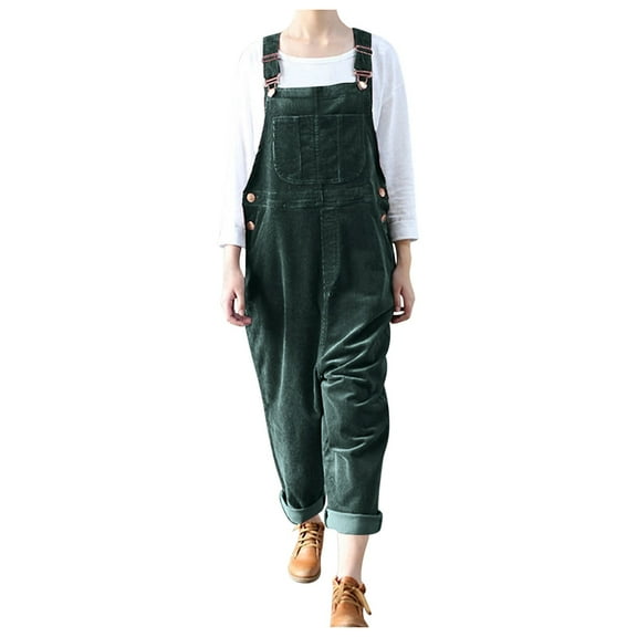 Rbaofujie Denim Overalls For Women Summer Casual Pocket Romper Long Playsuit Strap Button Jumpsuit Overalls For Women Loose Green
