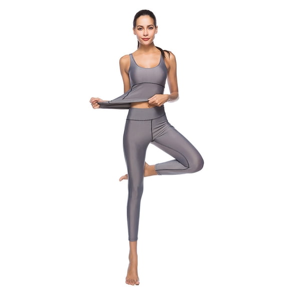 Rbaofujie High-Quality Yoga Wear Women Two Pieces Set Yoga Cloth Sports Wrap Crop Tank Top and High Waist Suit Yoga Outfits Gray