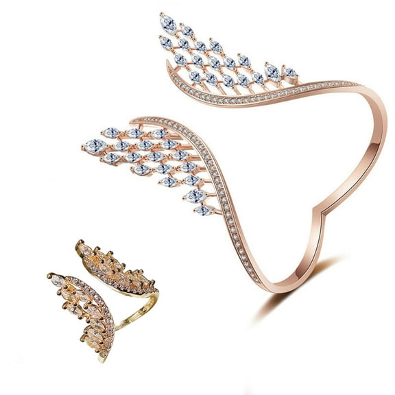 Rbaofujie Life Tool Angel Rings And Bracelets, Spread Feather Rings/Bracelets, Adjustable Women's Jewelry Gifts Ring Pro Gold