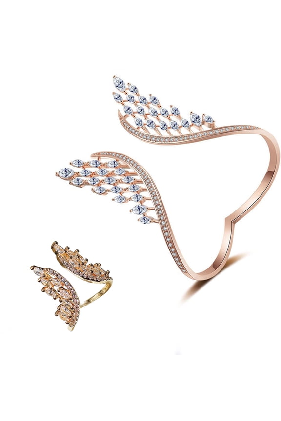 Life Tool Angel Rings And Bracelets, Spread Feather Rings/Bracelets, Adjustable Women's Jewelry Gifts Ring Pro Gold